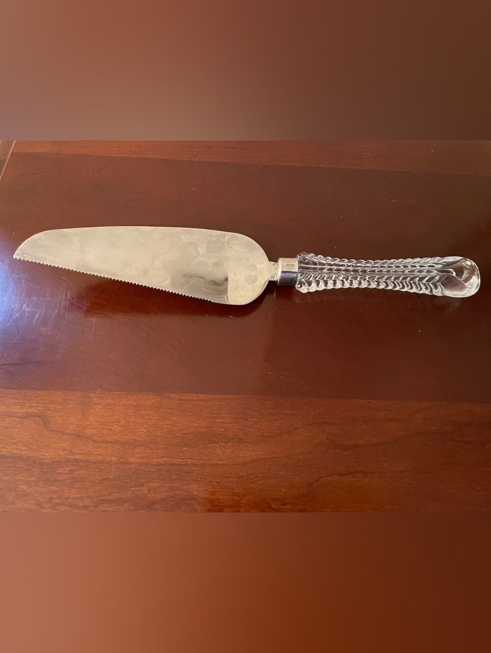Vintage Godinger Crystal Silver Cake Server with Serrated Stainless Blade.